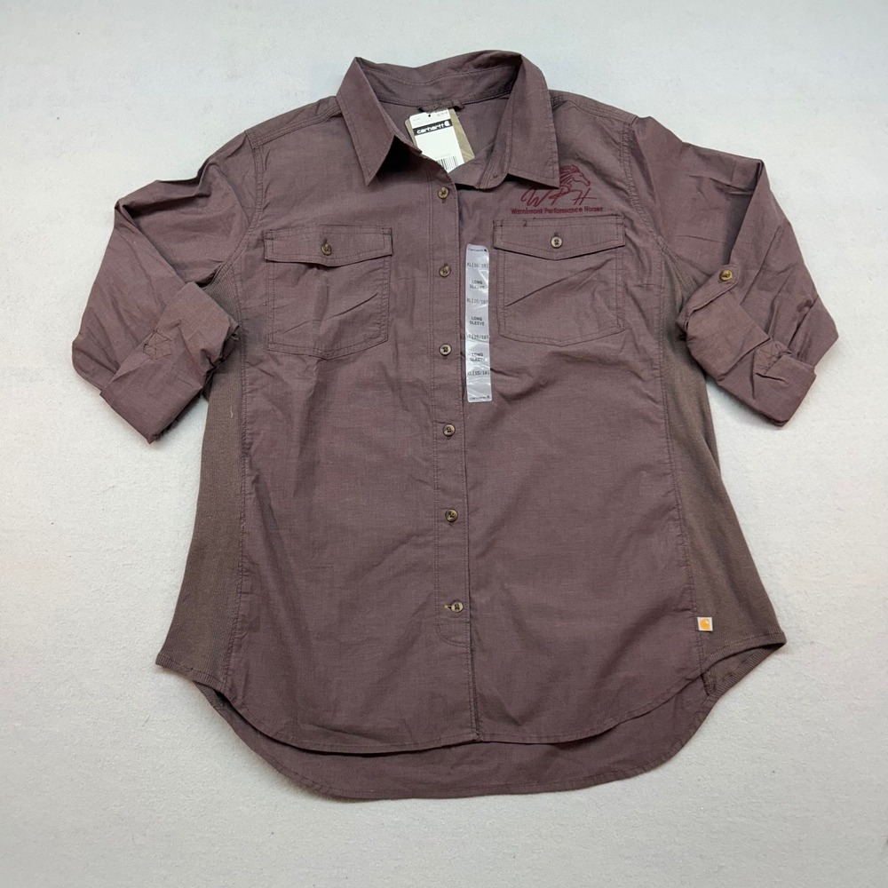 Carhartt Womens XL Brown WPH Performance Horses Button Down Shirt 103600 NWT